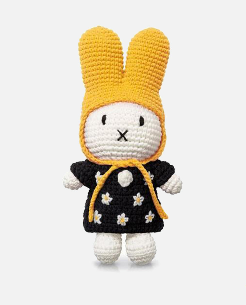 miffy handmade and her black flowerdress + yellow hat