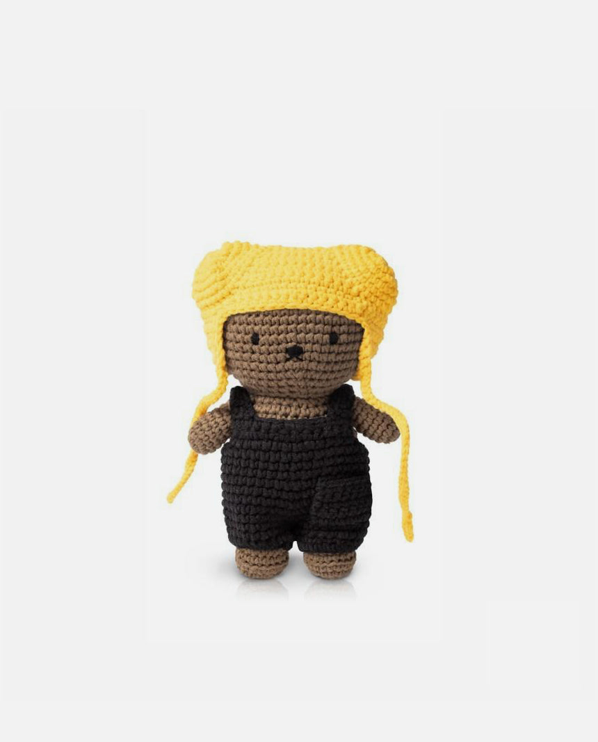 boris & his black overall + yellow hat