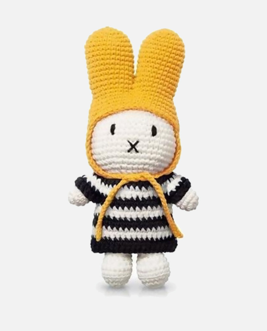 miffy handmade and her black striped dress + yellow hat