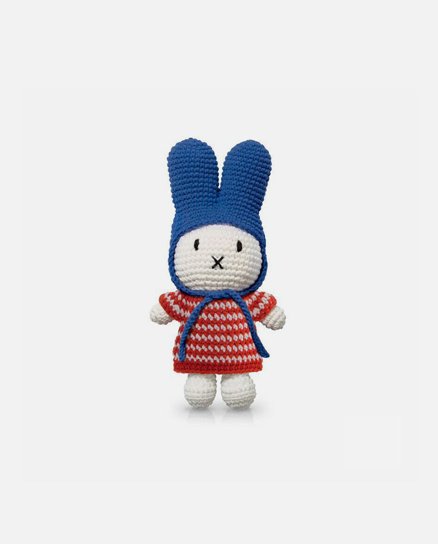 miffy & her red small striped dress + blue hat